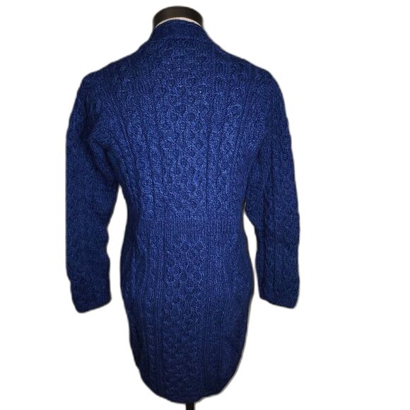 Carraig Donn Royal Blue 100% Merino Wool Cable Knit Cardigan Sweater - Picture 4 of 8